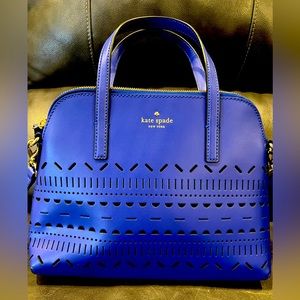 Kate Spade Royal Blue Sadie Dome Satchel with cutout designs shoulder bag EUC